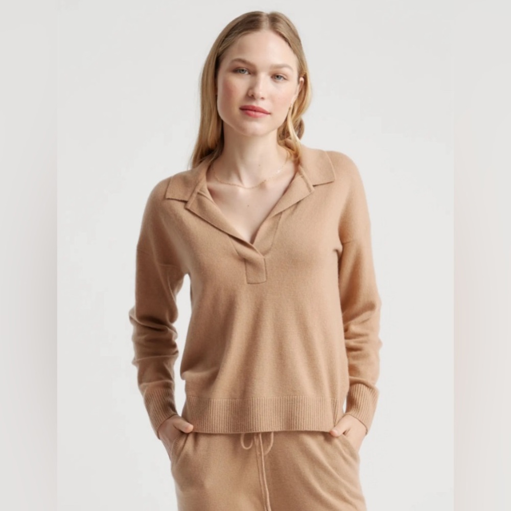 Quince Camel Cashmere Polo Sweater